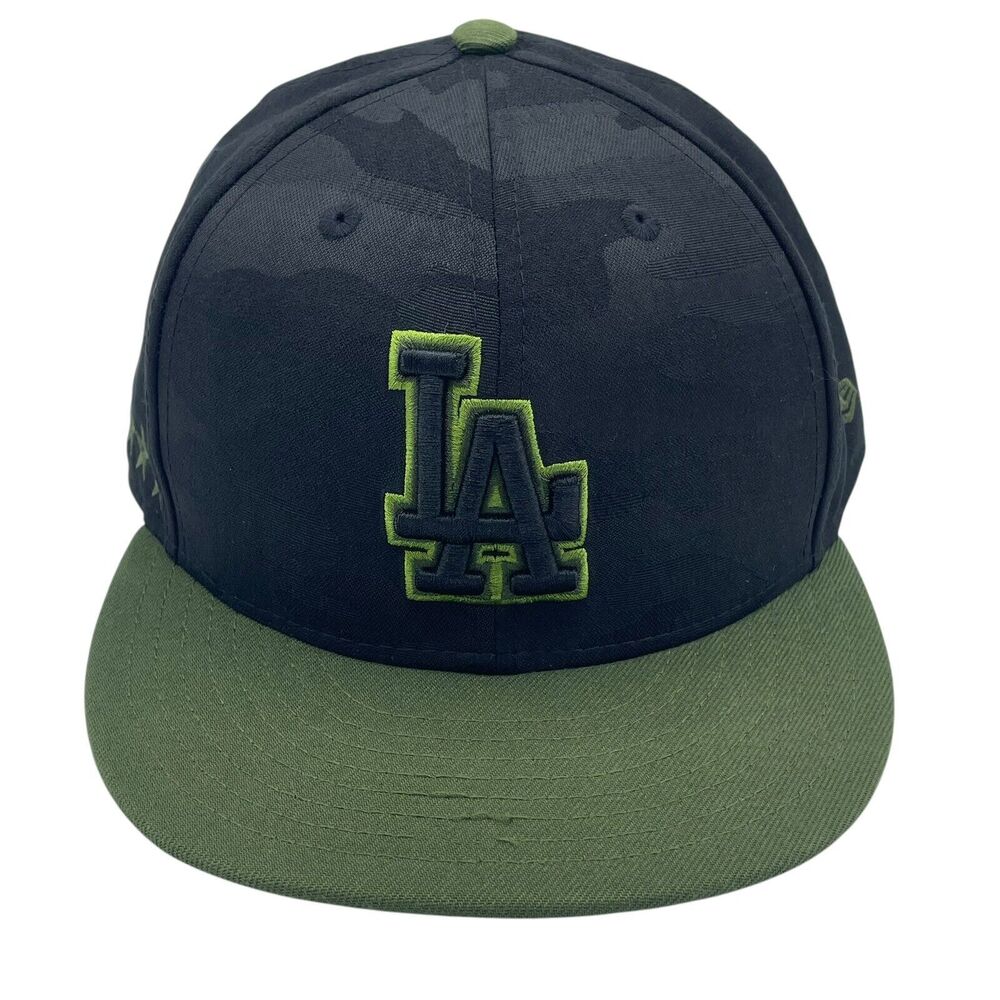 New Era 59Fifty Fitted Hat 7 3/4 LA Dodgers Black Camo Green Military Stars
